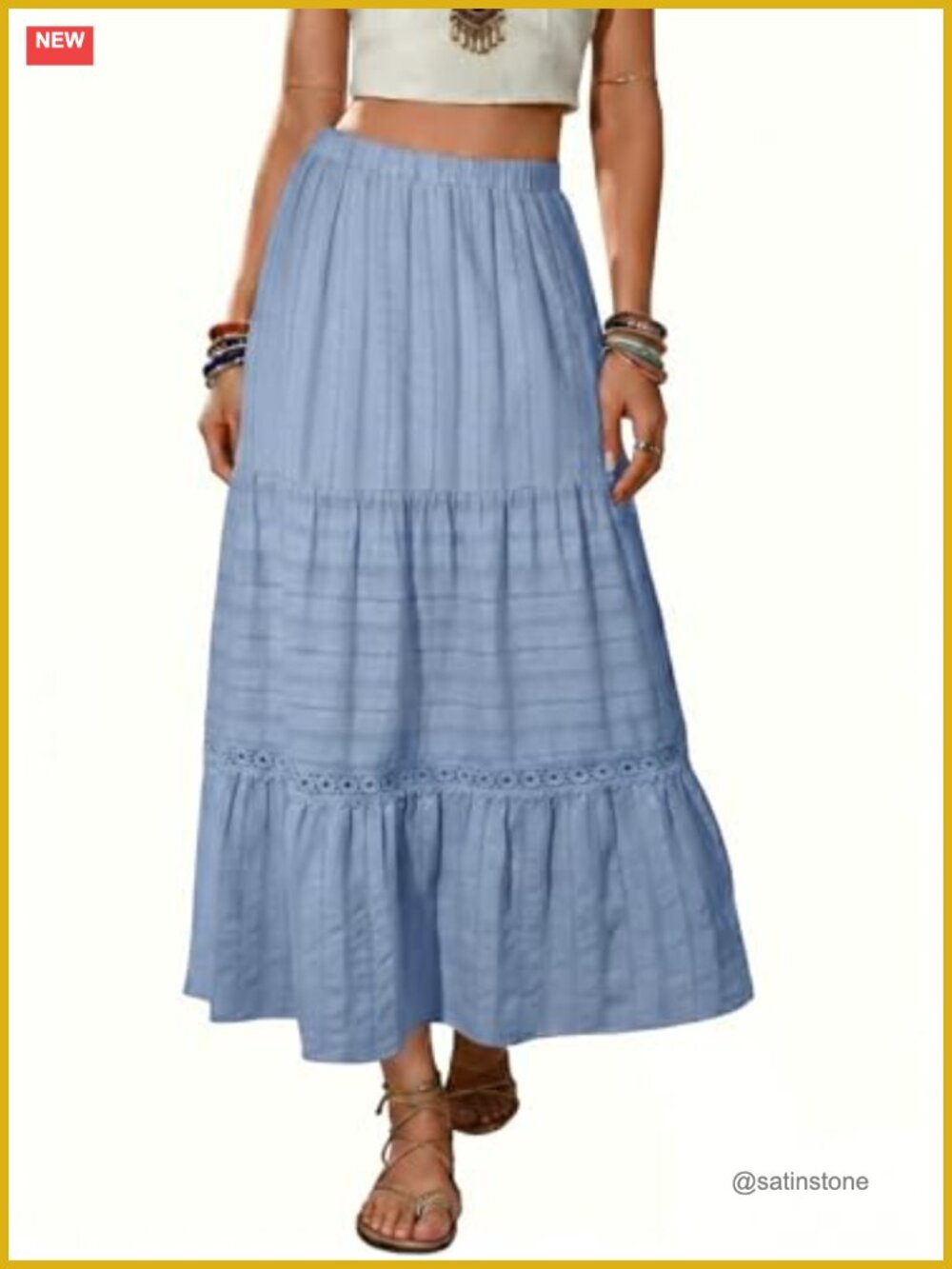 Women's Boho Tiered High Waisted Cotton Maxi Skirt Flowy